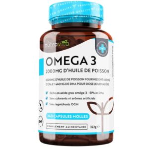 Omega 3 Huile de Poissons Sauvages 2000mg - 240 Gélules Nutravita - EPA & DHA Haute Concentration