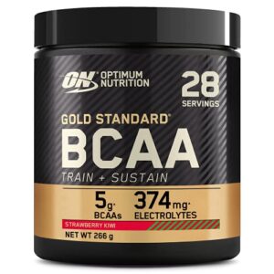 Poudre d'acides aminés pré-entraînement saveur fraise & kiwi, Optimum Nutrition Gold Standard BCAA, 28 doses, 266 g