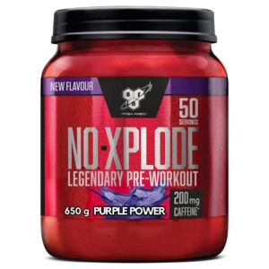 Pré Workout en poudre BSN Nutrition N.O.-Xplode maintient énergie et concentration avec caféine, acides aminés, vitamine C, zinc, Purple Power, 50 portions, 650 g